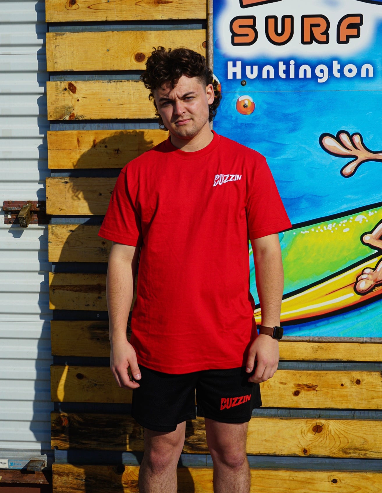 Buzzin Embroidered Red Tee